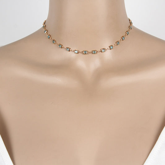 Geometric Gemstone Inlay Plated Alloy Necklace