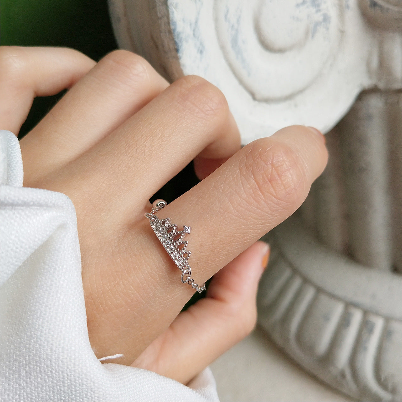 Minimalist Elegant 925 Sterling Silver Heart Castle Inlay Ring for Women