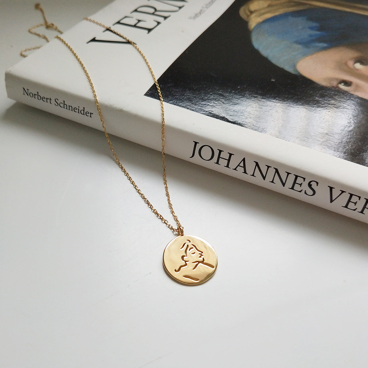 Sweet Minimalist Geometric 925 Sterling Silver Gold Plated Cartoon Face Pendant Necklace for Women