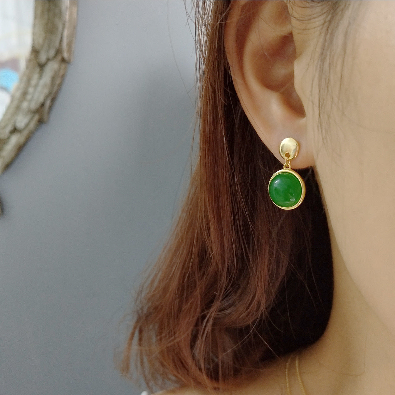 Minimalist Sweet Heart Shaped 925 Sterling Silver Green Agate Stud Earrings for Women