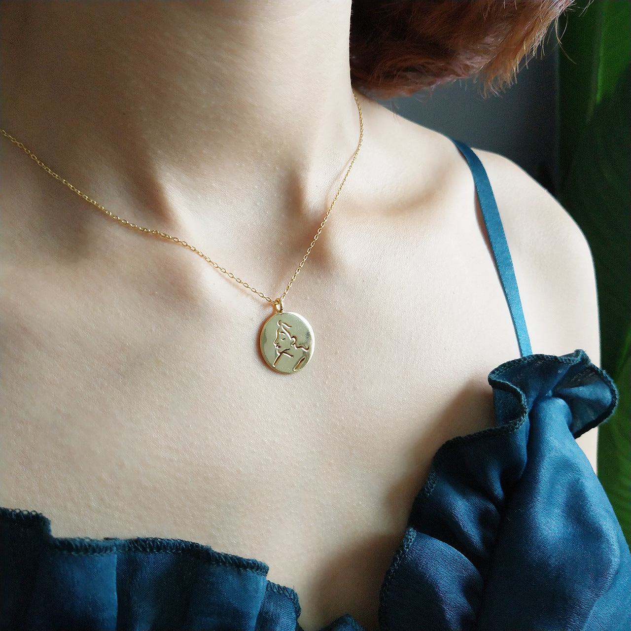 Sweet Minimalist Geometric 925 Sterling Silver Gold Plated Cartoon Face Pendant Necklace for Women