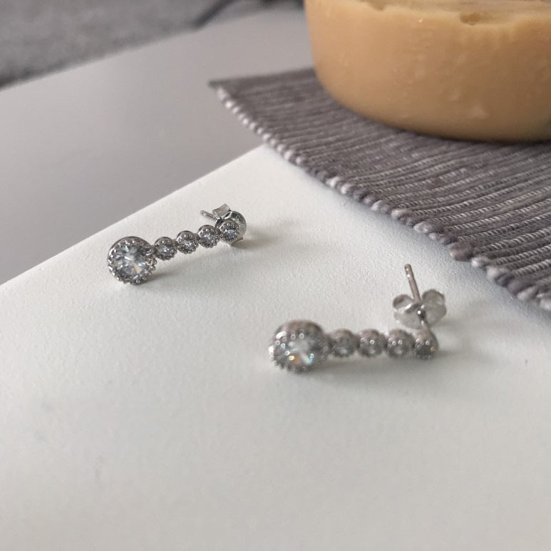 White Gold Plated 925 Sterling Silver Teardrop Cubic Zirconia Earrings