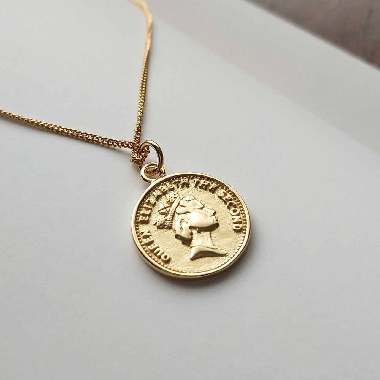 Sweet 925 Sterling Silver 18K Gold Plated Round Coin Pendant Necklace Ball Chain