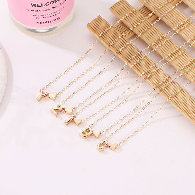 Sweet Heart Letter Alloy Plated Necklace Singapore Chain for Women