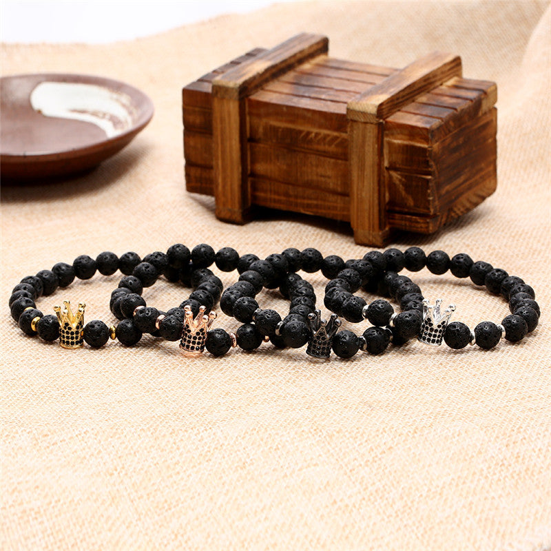 Crown Shape Brass Cubic Zirconia Handmade Beaded Bracelet Unisex