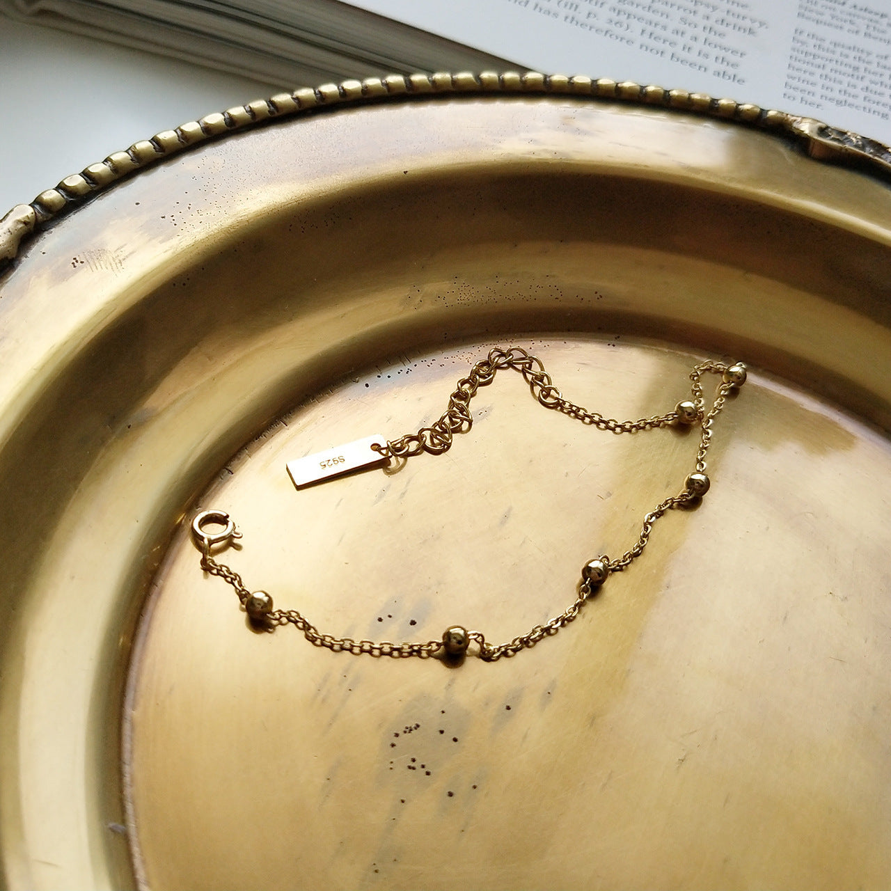 Braccialetto con catena a sfera con perline rotonde a croce, in argento Sterling 925, per donne