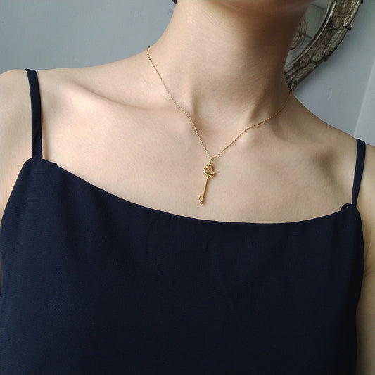 18K Gold Plated 925 Sterling Silver Geometric Key Pendant Ball Chain Necklace