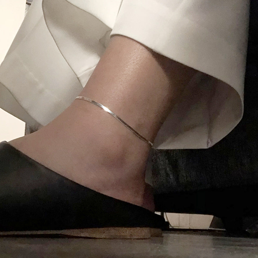 Minimalist S925 Sterling Silver Star Plated Bar Chain Anklet for Women