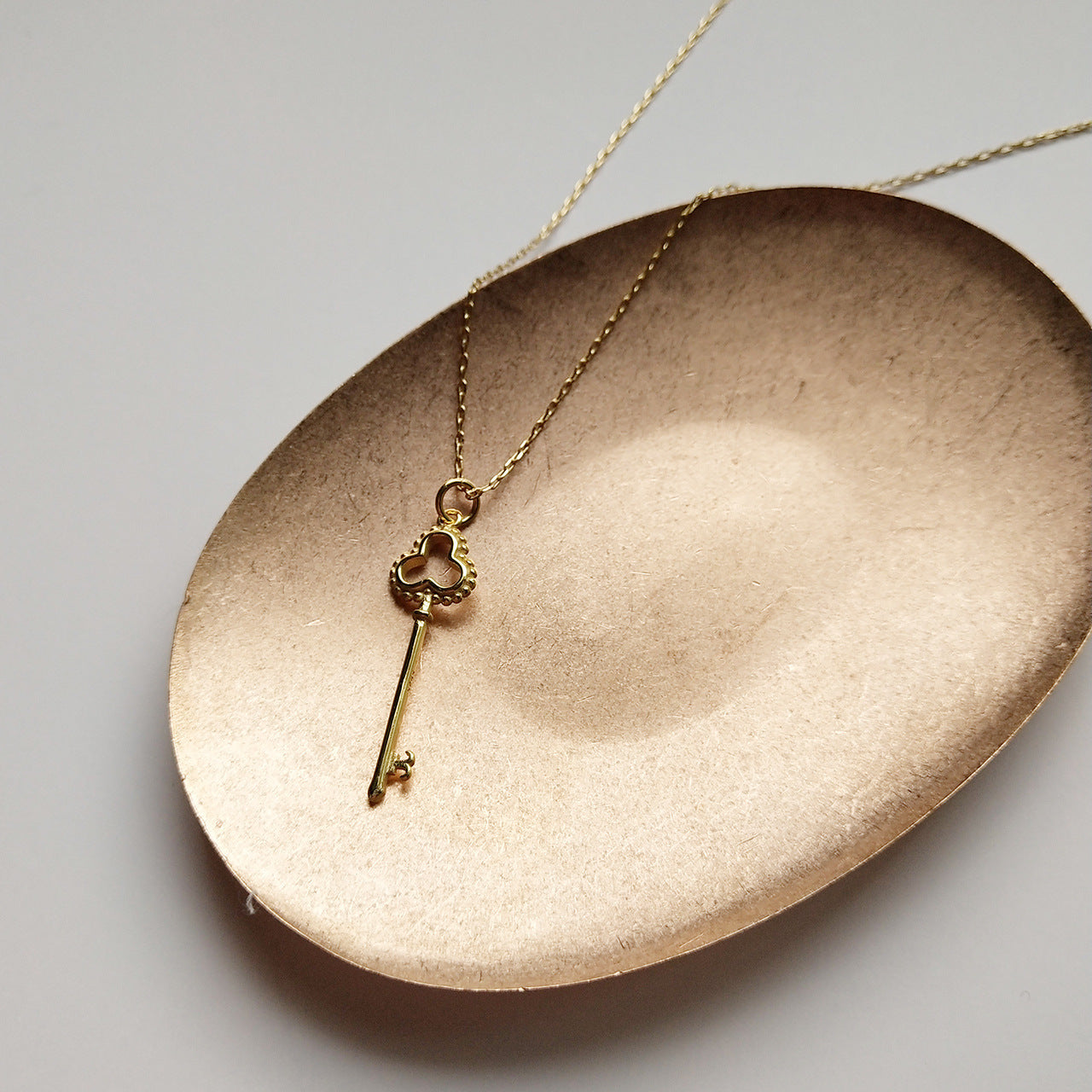 18K Gold Plated 925 Sterling Silver Geometric Key Pendant Ball Chain Necklace