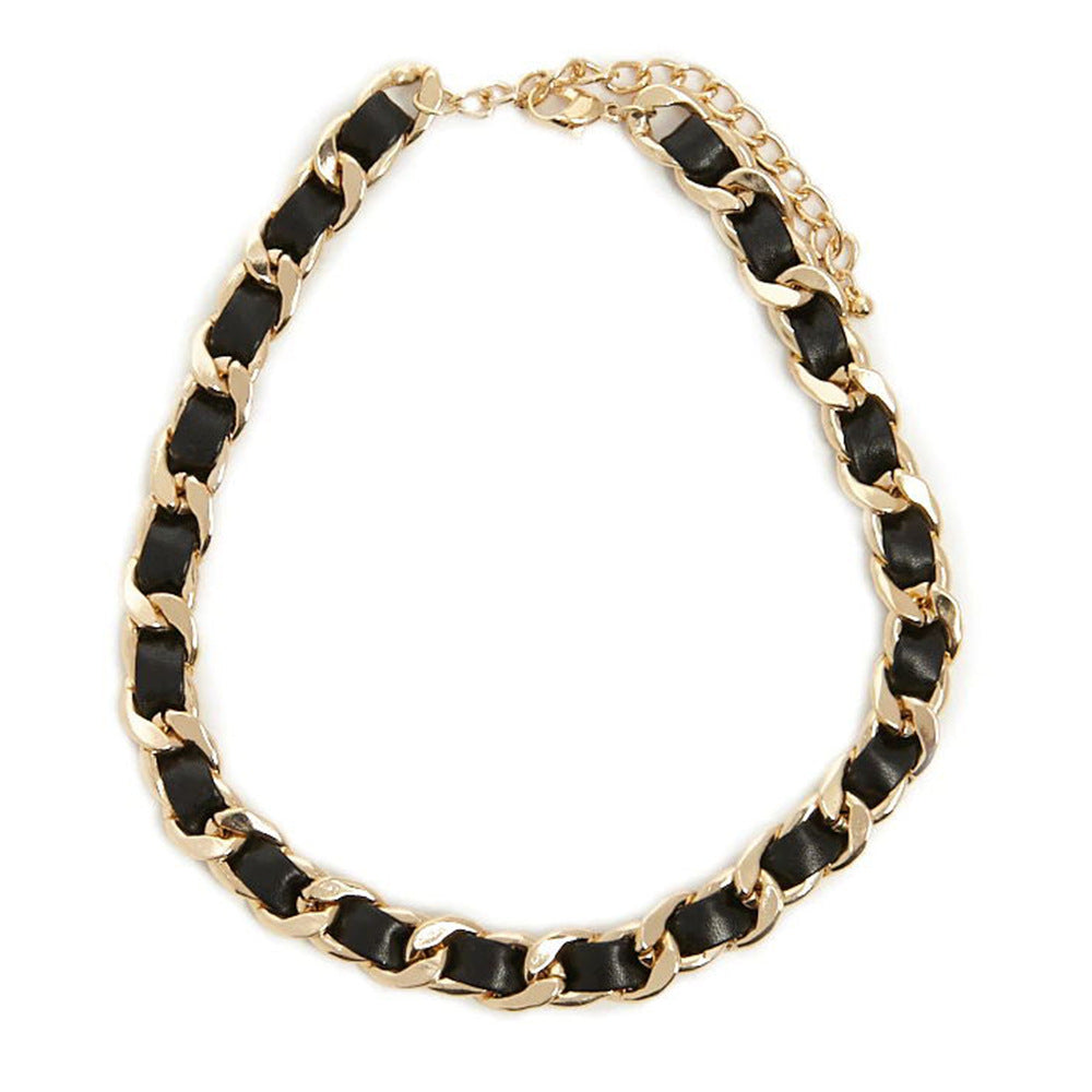 Women's Handmade U-Shaped Metal Clavicle Necklace with Satin Ribbon