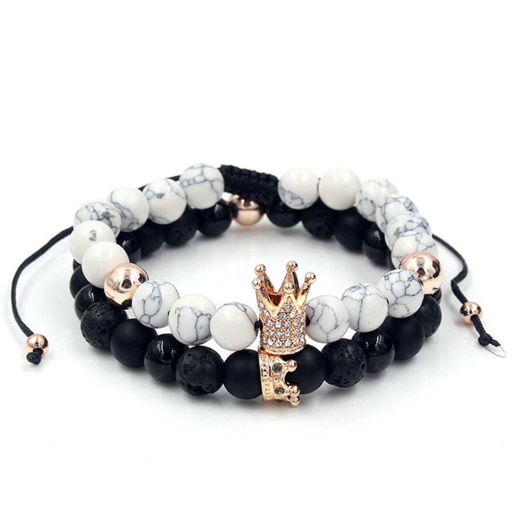 Fashion Crown Alloy Bracelet with Turquoise and Rhinestone Inlay for Unisex