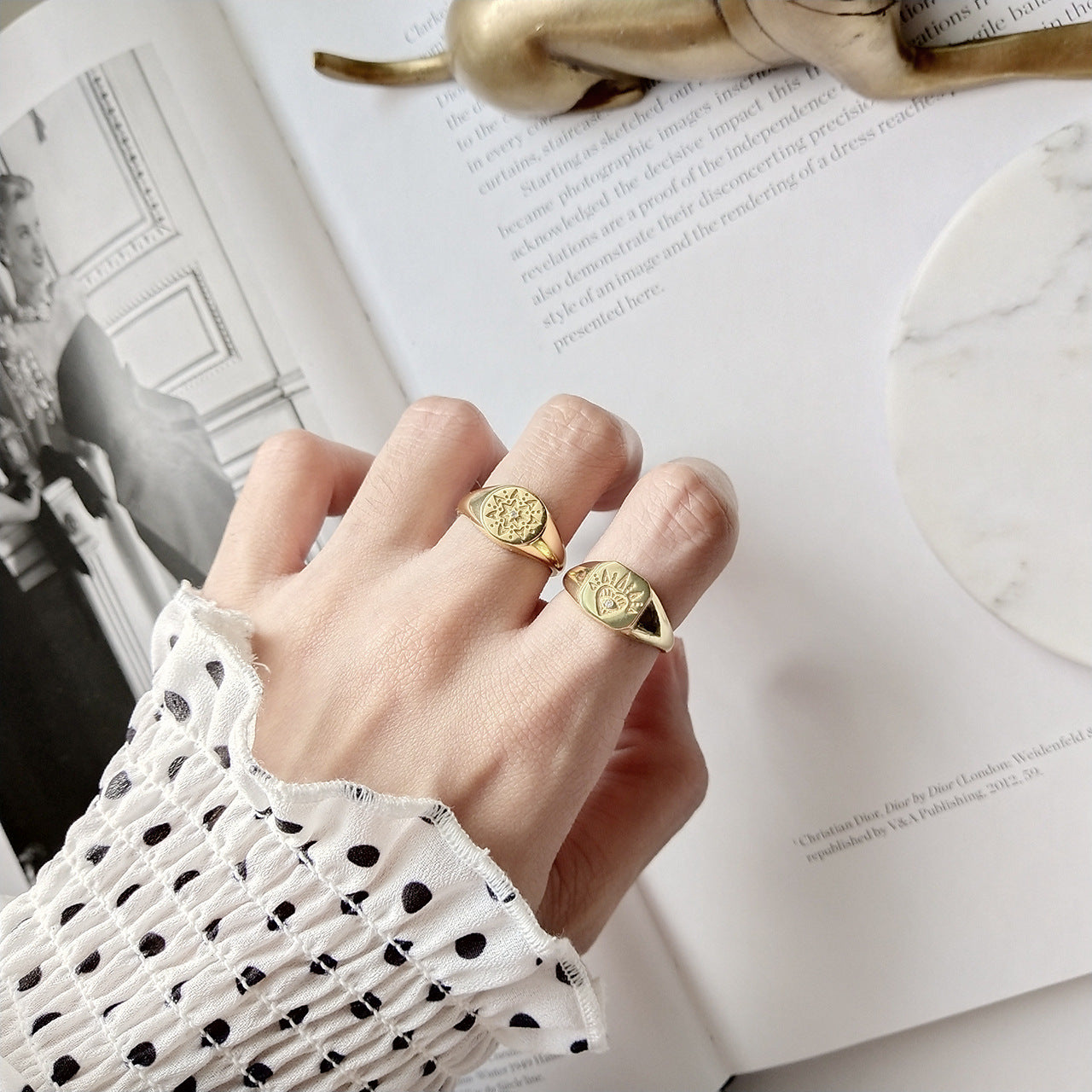 Anillo de plata de ley 925 vintage chapado geométrico para mujer