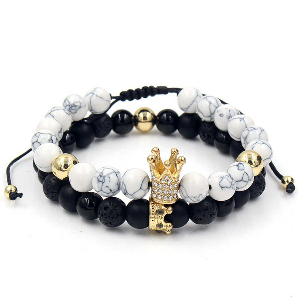 Fashion Crown Alloy Bracelet with Turquoise and Rhinestone Inlay for Unisex