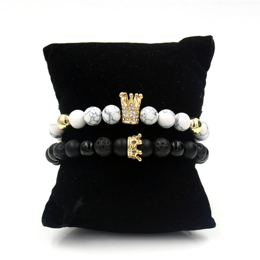 Fashion Crown Alloy Bracelet with Turquoise and Rhinestone Inlay for Unisex