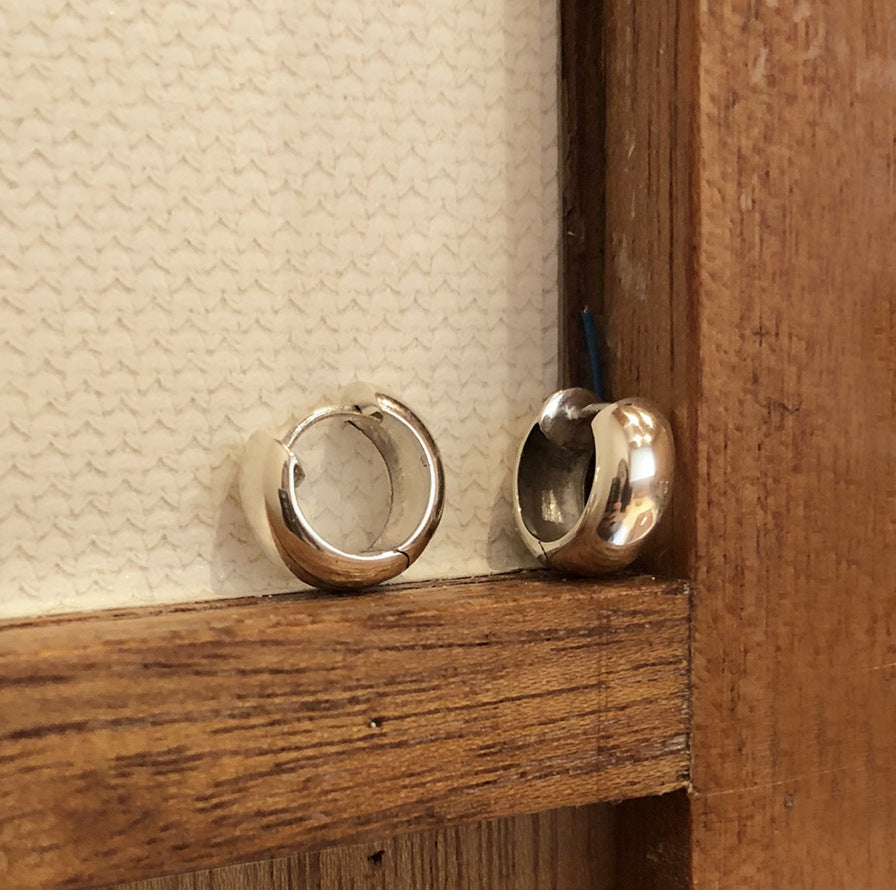 Minimalist 925 Sterling Silver Geometric Heart Wide Earrings