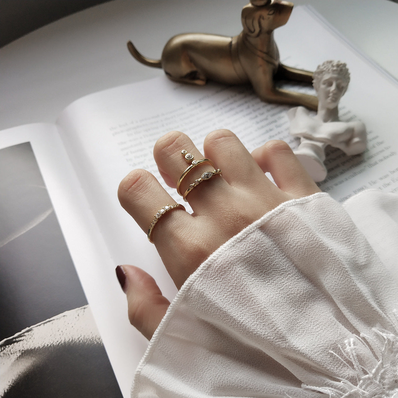 925 Sterling Silver 18K Gold Plated Star Geometric Open Ring for Women
