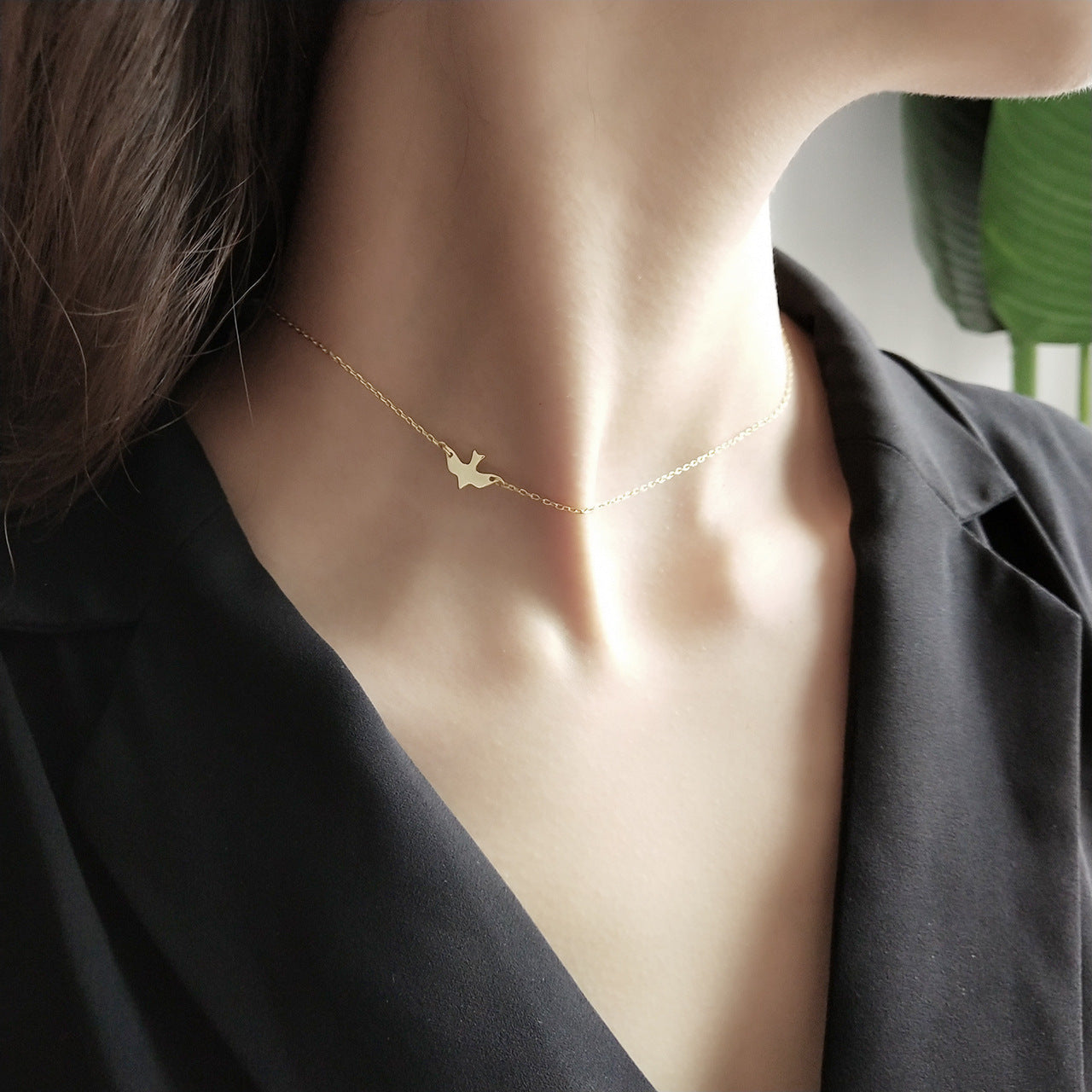Minimalist 925 Sterling Silver Bird Pendant Choker Necklace