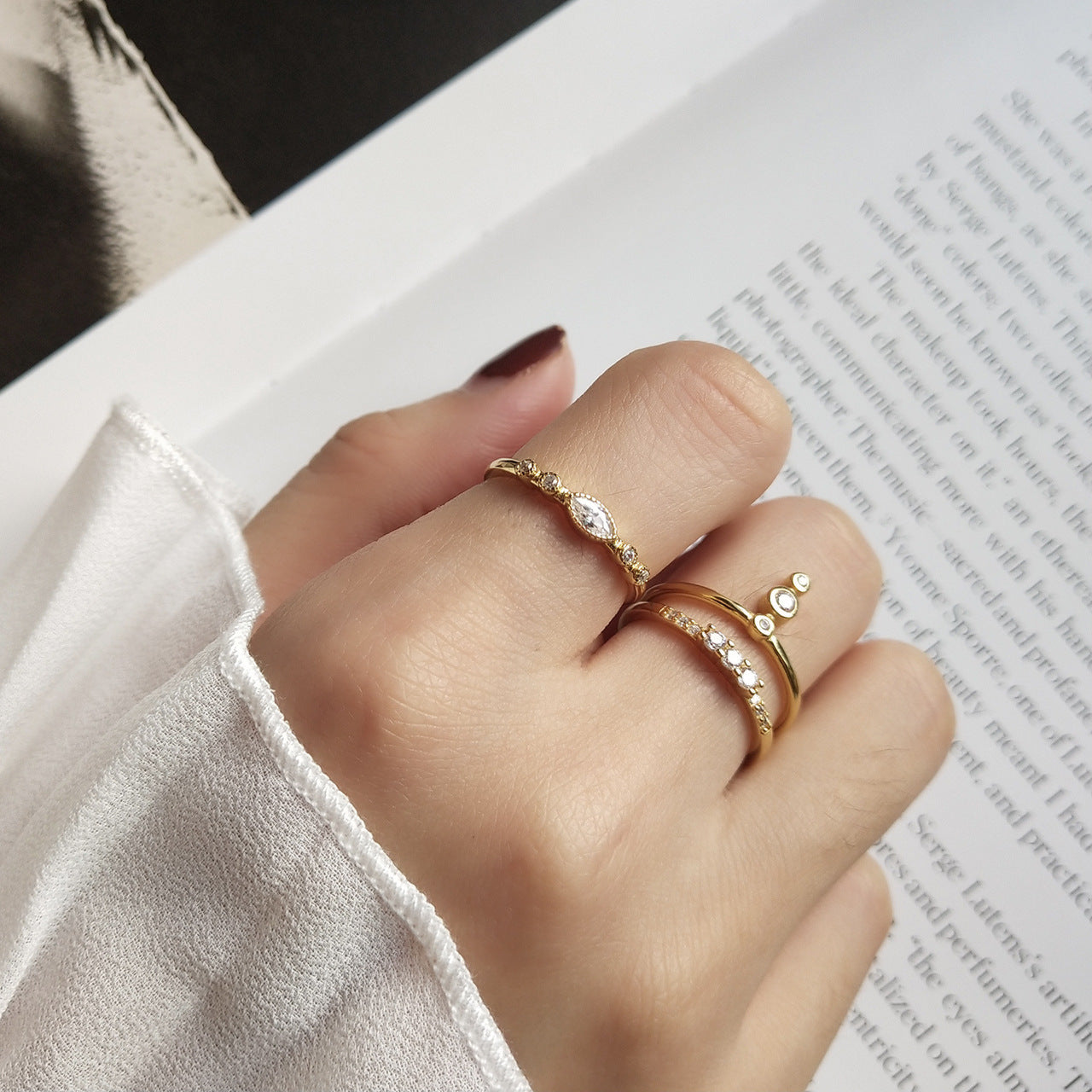 925 Sterling Silver 18K Gold Plated Star Geometric Open Ring for Women