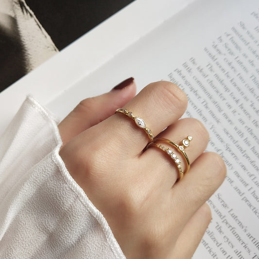 Anillo abierto geométrico de estrella de plata de ley 925 chapado en oro de 18 quilates para mujer