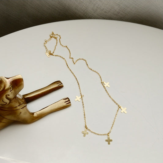 Collana a treccia con mini croce, placcata oro, in argento sterling 925, stile minimalista