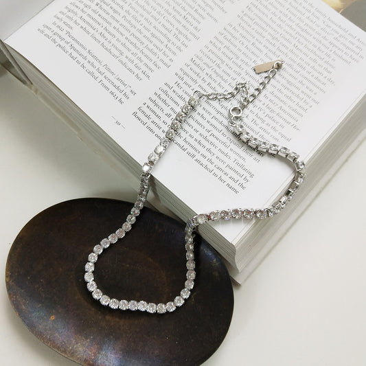 Gargantilla de circonita para mujer de plata de ley con diseño geométrico minimalista y estilo dulce