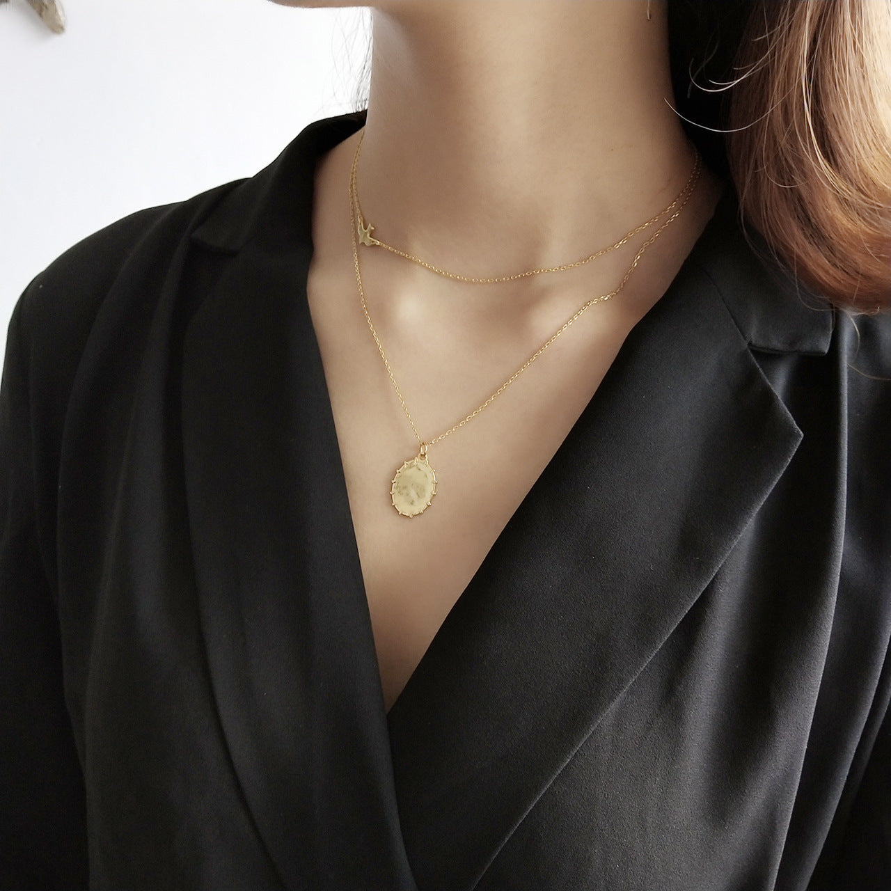925 Sterling Silver Gold Plated Oval Geometric Necklace