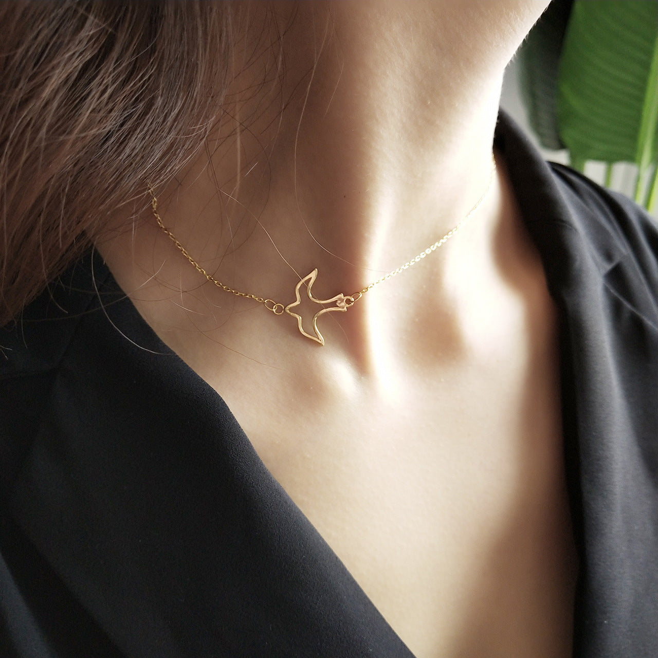 Sweet 925 Sterling Silver Gold Plated Bird Pendant Ball Chain Choker Necklace