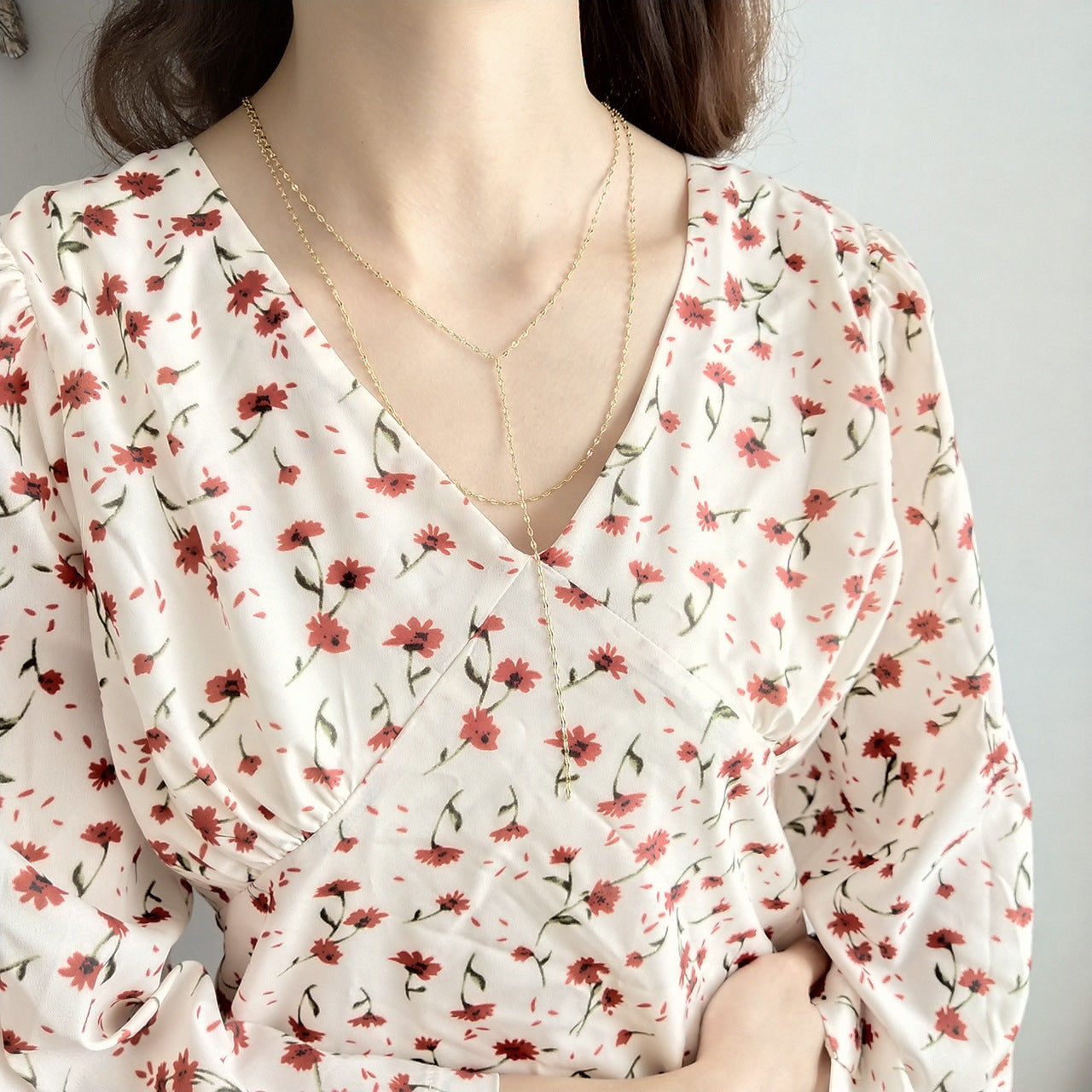 Collana a catena a maglie veneziane geometrica in argento sterling 925 placcato oro con design a doppio anello