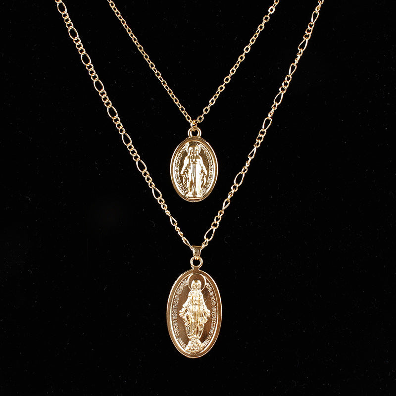 Vintage Double Layer Geometric Necklace Alloy Snake Chain