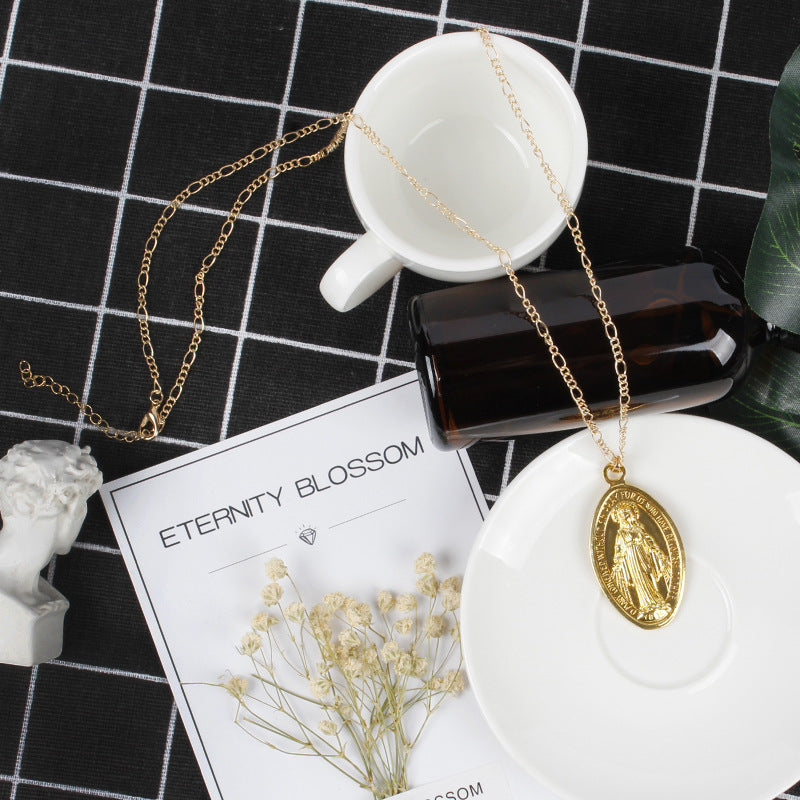 Religious Cross Pendant Necklace Plated Alloy Geometric Style