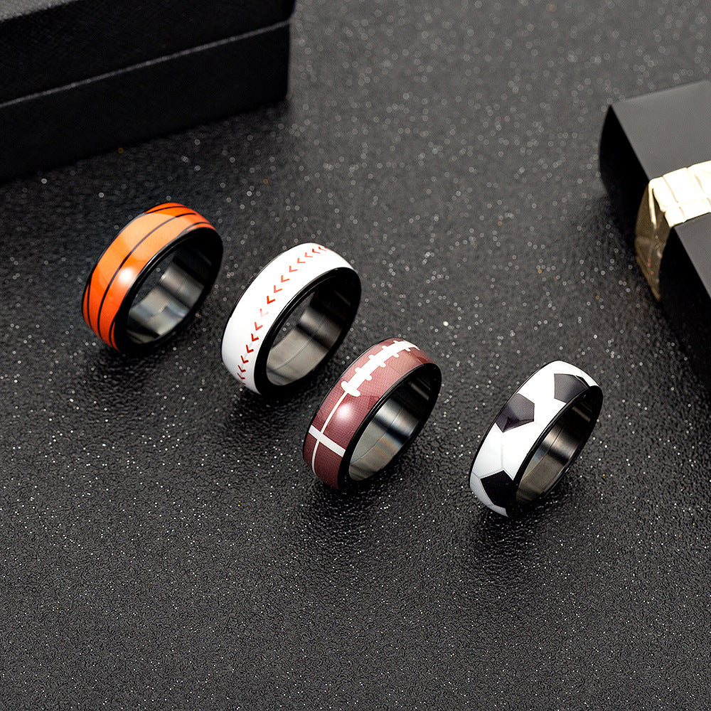 Unisex Geometric Titanium Steel Drip Oil Spinner Ring Sports Theme Stress Relief Jewelry