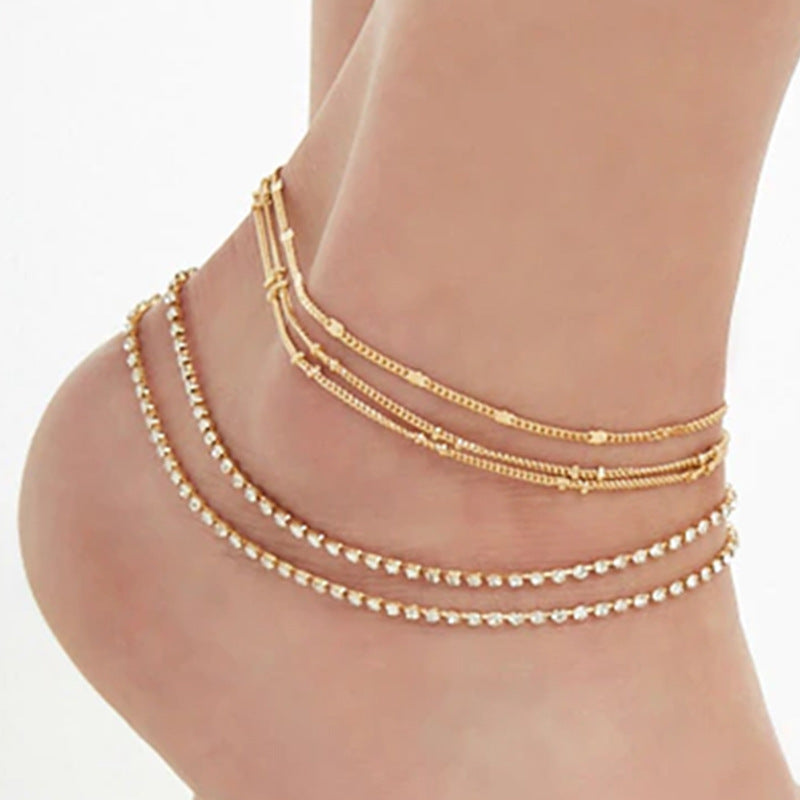 Minimalist Metal Rhinestone Beaded Anklet for Women