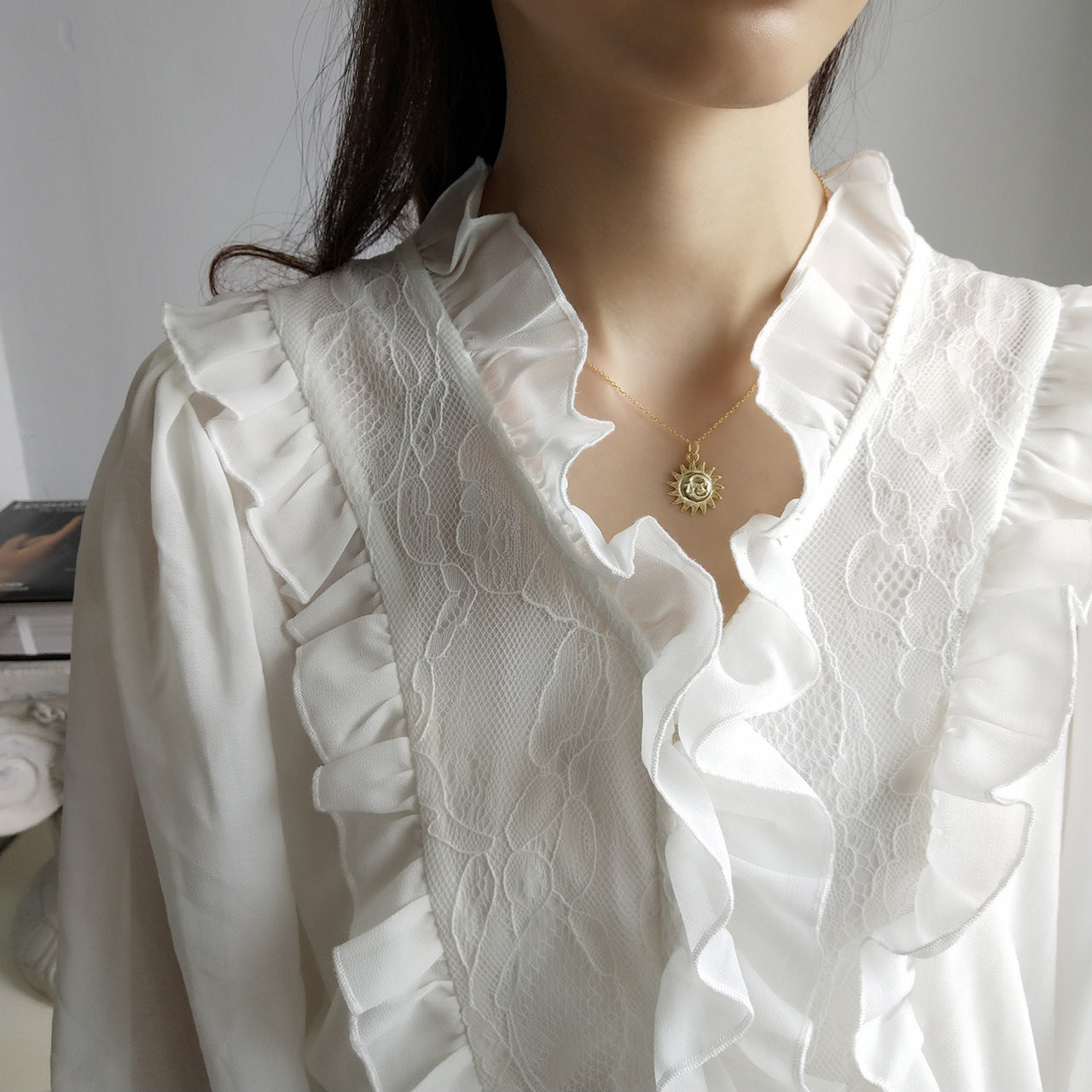 Minimalist 925 Sterling Silver Gold Plated Moon Geometric Pendant Necklace