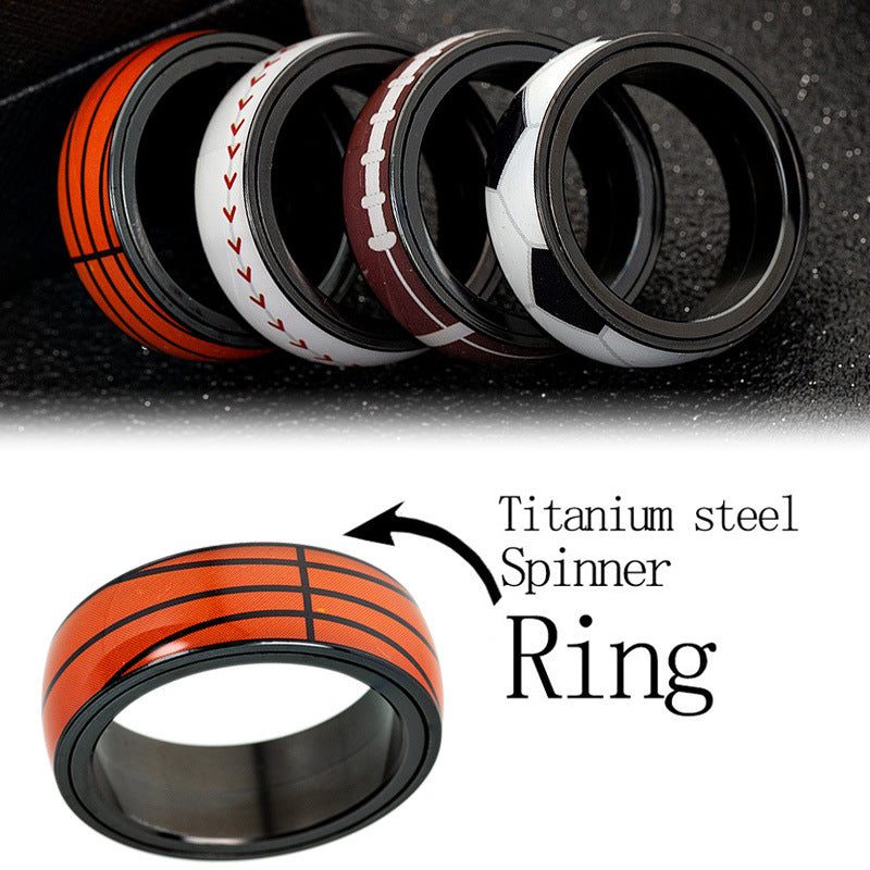 Unisex Geometric Titanium Steel Drip Oil Spinner Ring Sports Theme Stress Relief Jewelry
