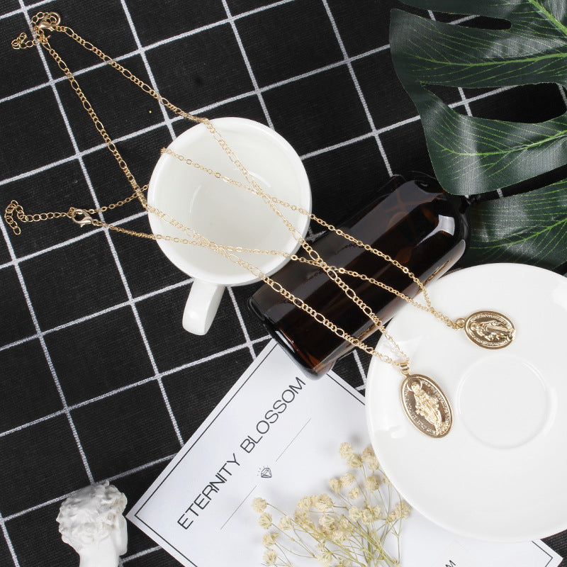 Vintage Double Layer Geometric Necklace Alloy Snake Chain
