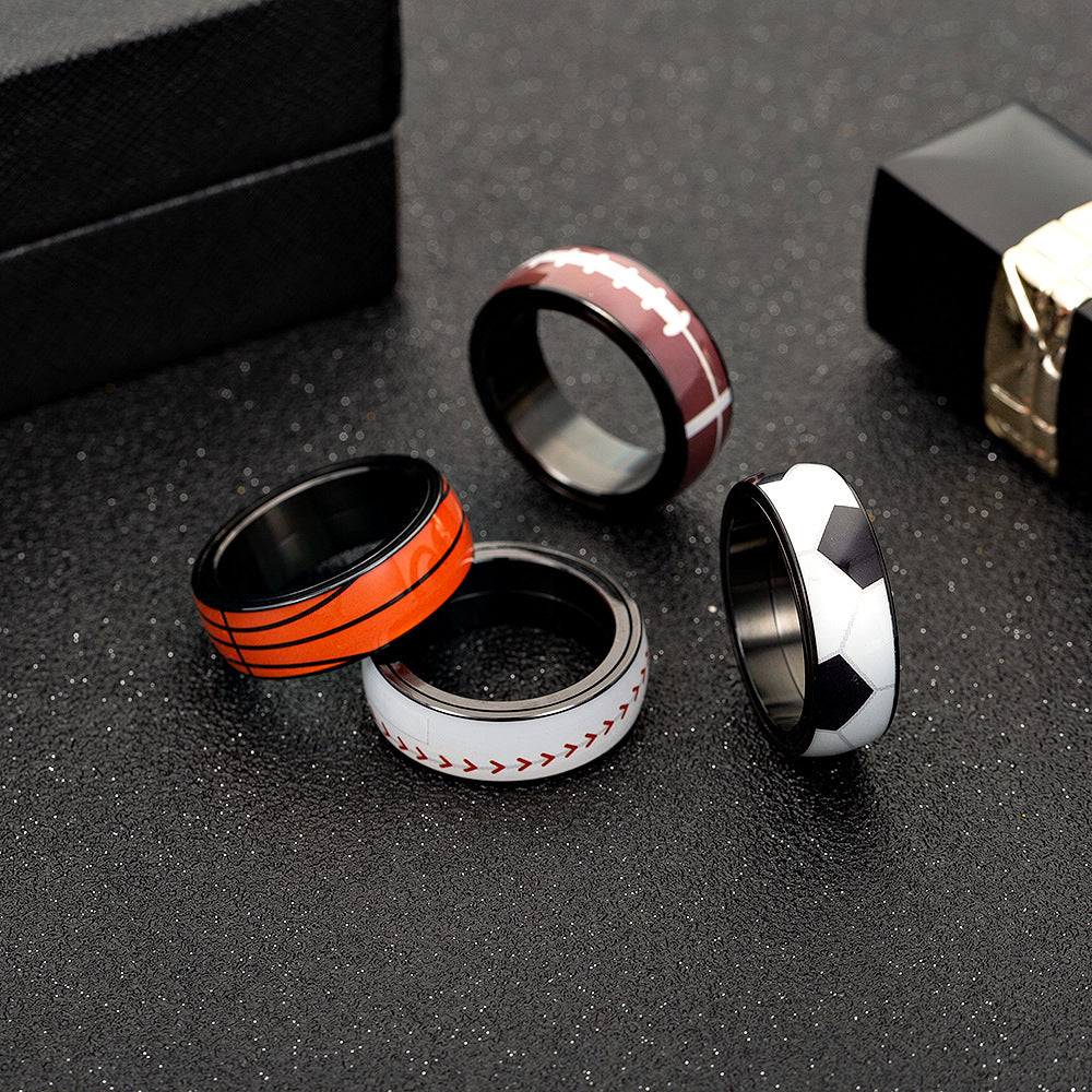 Unisex Geometric Titanium Steel Drip Oil Spinner Ring Sports Theme Stress Relief Jewelry