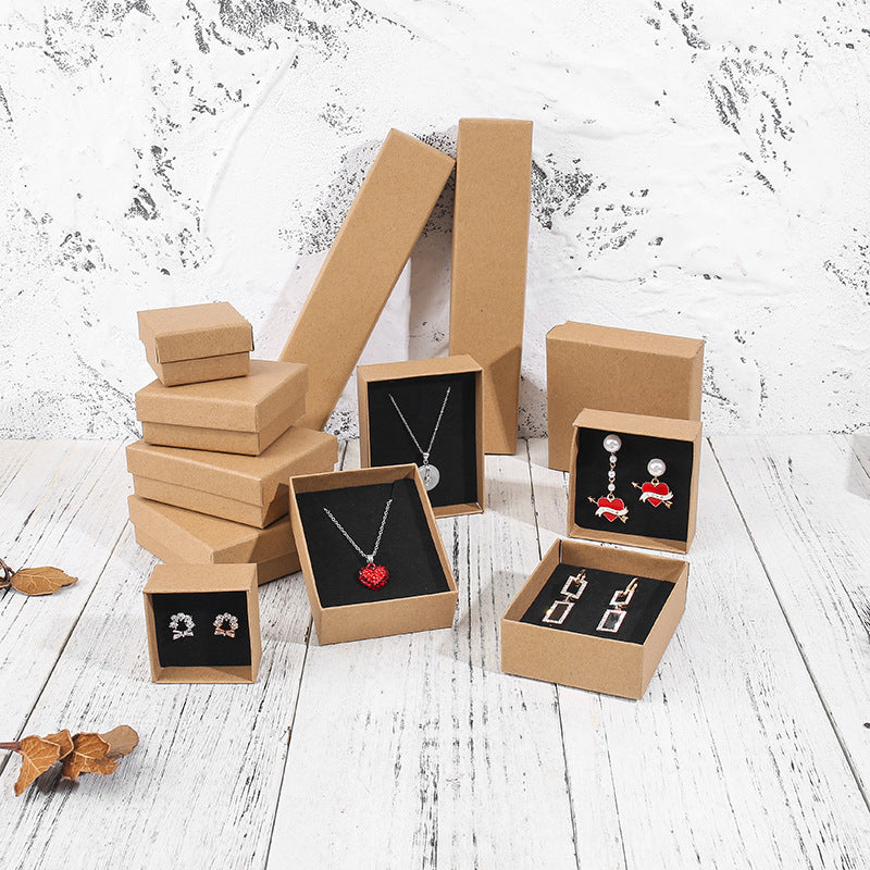 Vintage Classic Kraft Paper Jewelry Box for Earrings Rings Bracelets Necklaces