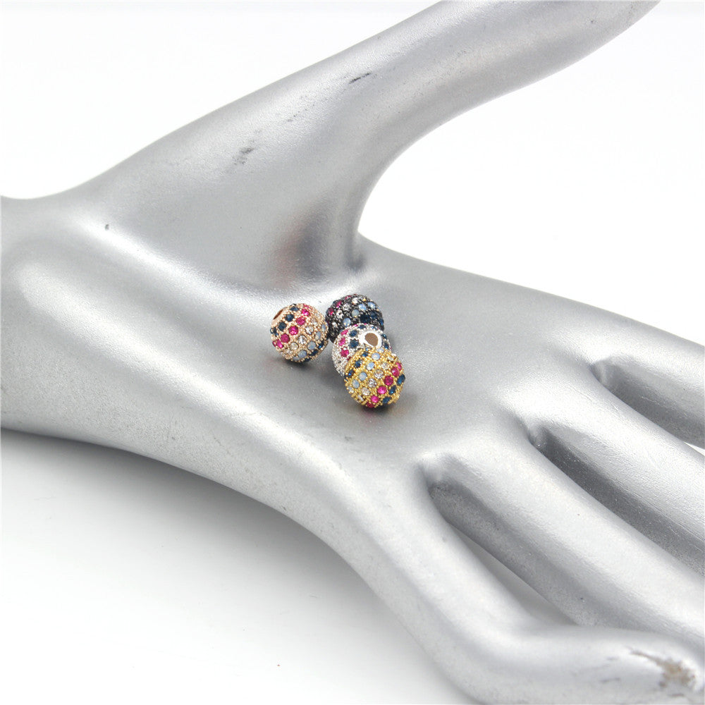 Round Brass Bead with Micro-Inlaid Cubic Zirconia Plated Charm Bar for DIY Bracelet