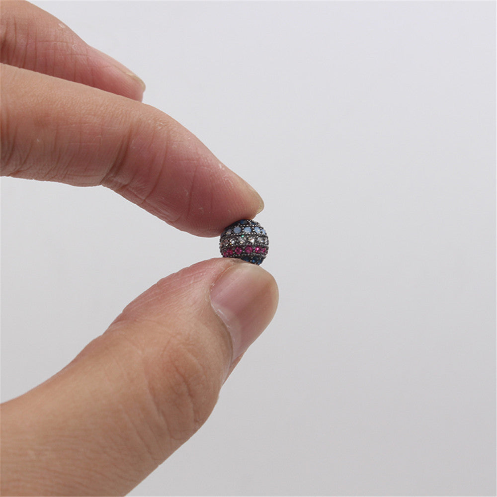 Round Brass Bead with Micro-Inlaid Cubic Zirconia Plated Charm Bar for DIY Bracelet
