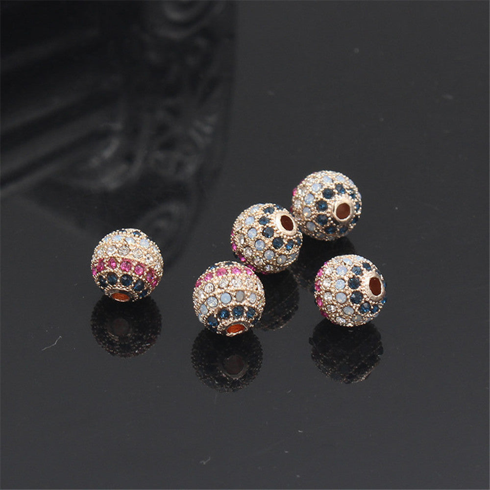 Round Brass Bead with Micro-Inlaid Cubic Zirconia Plated Charm Bar for DIY Bracelet