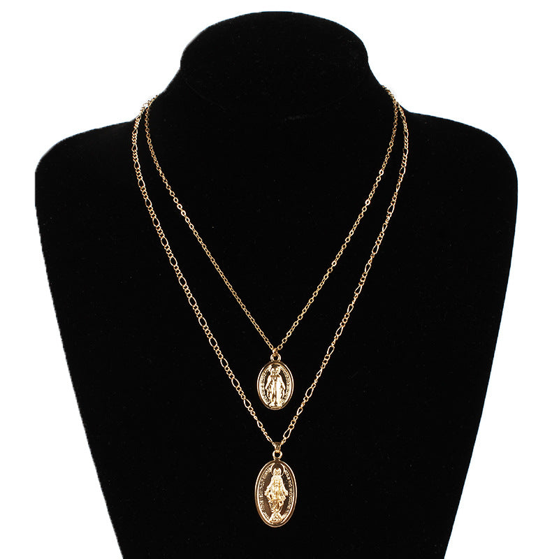 Vintage Double Layer Geometric Necklace Alloy Snake Chain