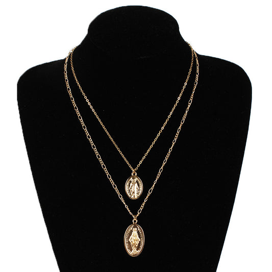 Collar vintage geométrico de doble capa con cadena de serpiente de aleación