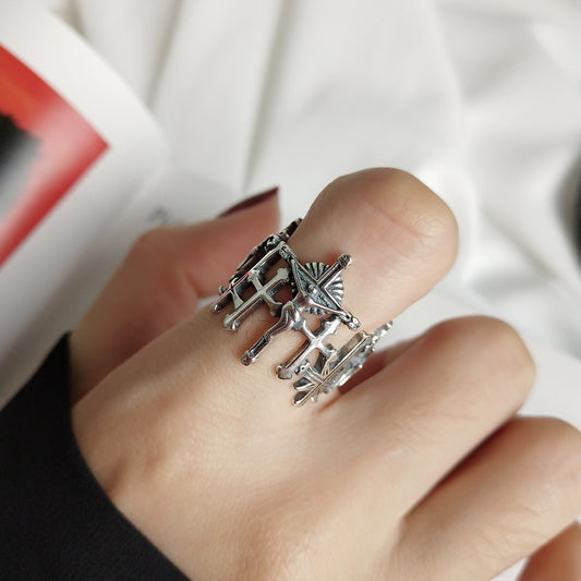 Vintage 925 Sterling Silver Plated Geometric Cross Ring for Women