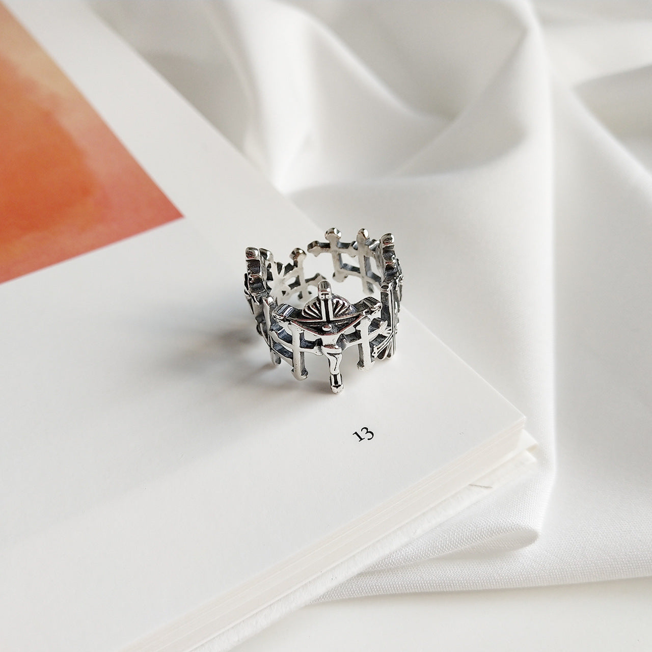 Vintage 925 Sterling Silver Plated Geometric Cross Ring for Women
