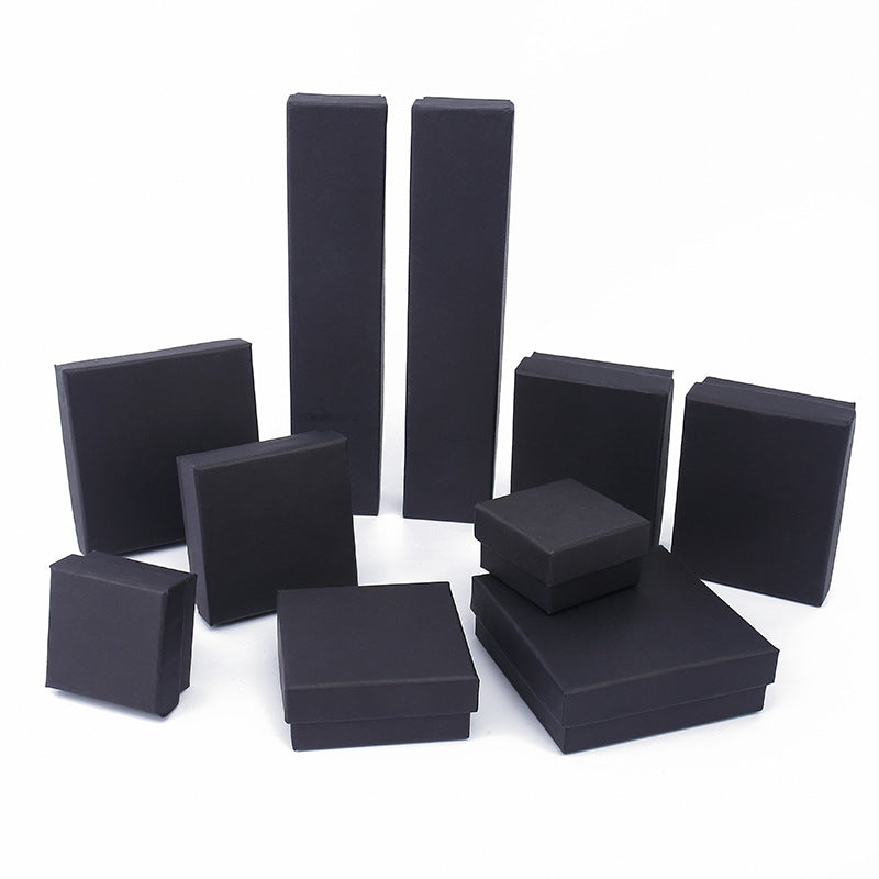 Caja de joyería de papel kraft negro para anillos, pendientes, pulseras, collares con inserto de esponja