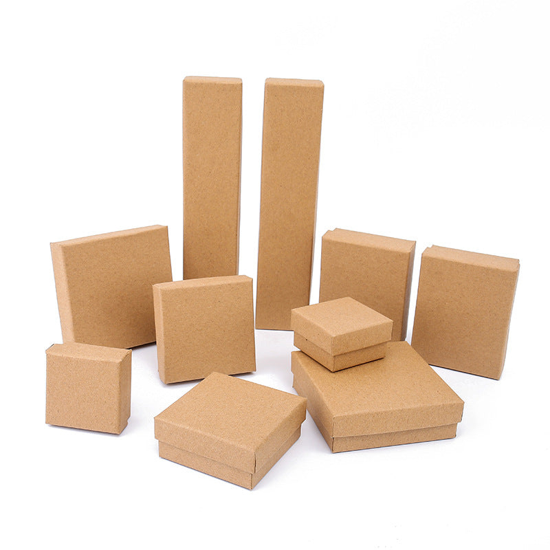 Vintage Kraft Paper Jewelry Box for Rings Earrings Necklaces with Sponge Insert