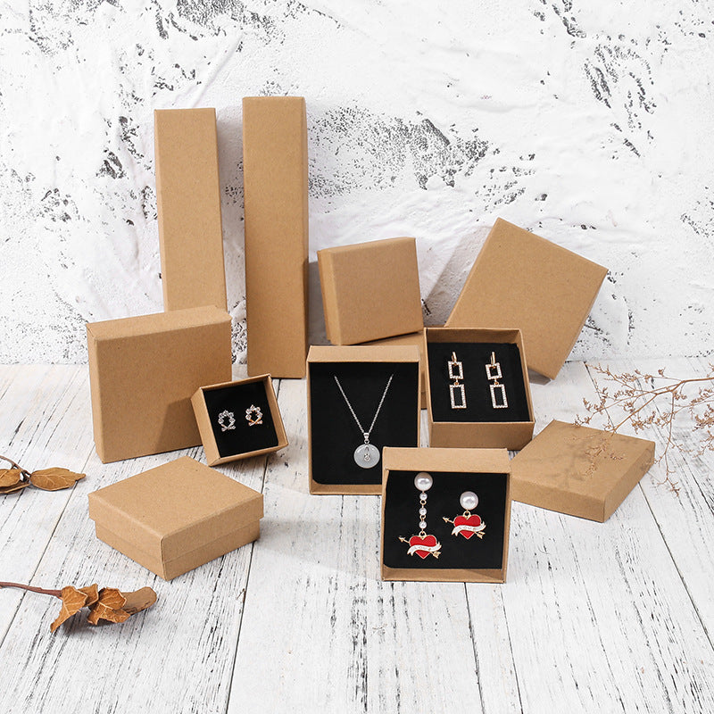 Vintage Classic Kraft Paper Jewelry Box for Earrings Rings Bracelets Necklaces