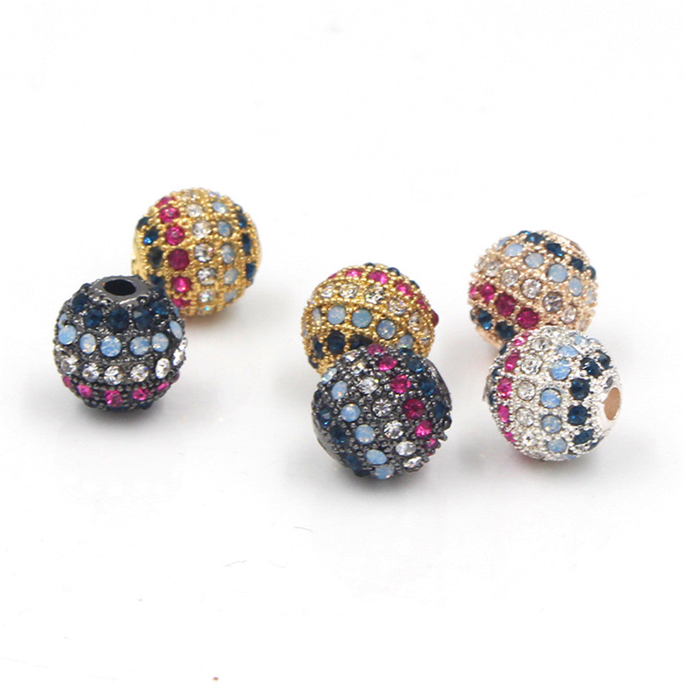 Round Brass Bead with Micro-Inlaid Cubic Zirconia Plated Charm Bar for DIY Bracelet
