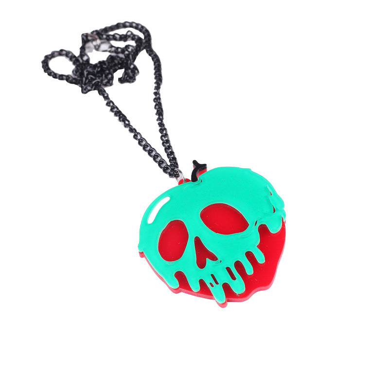 Collar con colgante de acrílico de manzana con diseño de Halloween