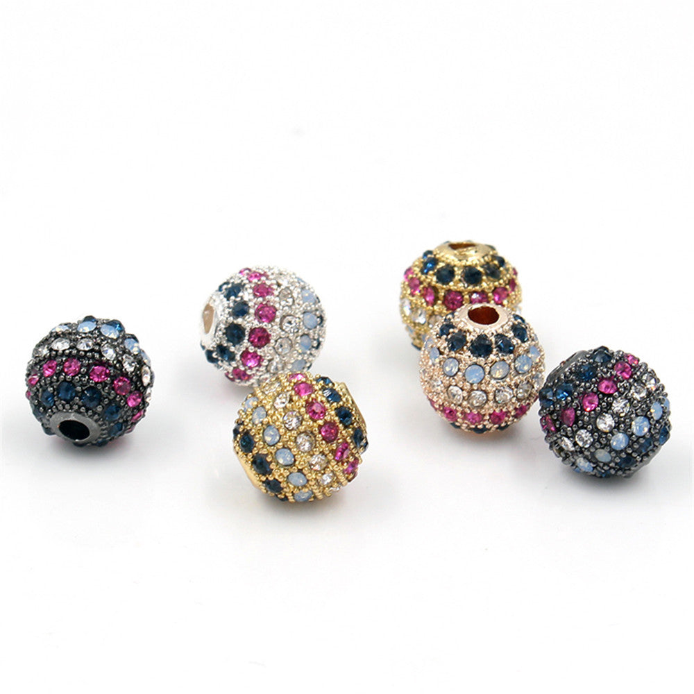 Round Brass Bead with Micro-Inlaid Cubic Zirconia Plated Charm Bar for DIY Bracelet